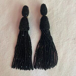 Oscar de la Renta Beaded Tassel Earrings (Black)